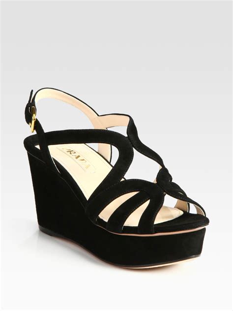 prada black suede wedges|Prada ladies sandals.